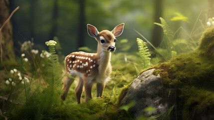 baby deer animal in green meadows