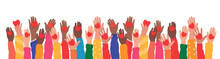 World Humanitarian Day -19 August - Horizontal Banner. Hands Raised Up Hold Hearts, Share Compassion And Hope With Those In Need.