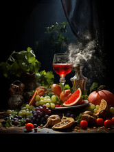 Classic Still Life With Modern Food And Dramatic Lighting, Created With Generative AI Technology