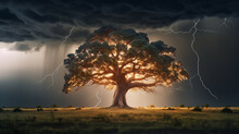 Tree At Sunset HD 8K Wallpaper Stock Photographic Image
