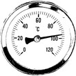 Analog temperature monitor vector image black and white circle 0 to 120 celcius centigrade measurement