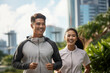 © BrightSpace - couple  running in the park and city , exercise clothes, lifestyle people