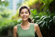 © BrightSpace - Vibrant Midlife Woman Exercising Outdoors: Beautiful Lady portrait people jogging with Freshness in Urban Park with Trees and Buildings with bright sun and nature light, healthy concept, gen ai