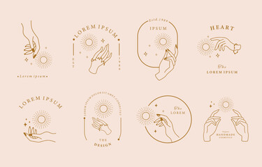 Sticker - Collection of line design with sun,hand.Editable vector illustration for website, sticker, tattoo,icon
