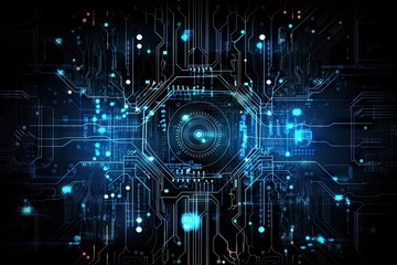 Abstract Blue Digital Circuit Background: Technology, Computers, and Networks for Business Generative AI illustrations