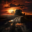 A house with muddy road under a sunset looks awesome | Background and wallpaper
