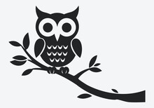 Owl Silhouette, Cartoon Cute Owl Sitting On Branch Switch Board Wall Decal Sticker, Wall Art Decor, Kids Wall Artwork Isolated On White Background, Wall Decals And Minimalist Poster Design