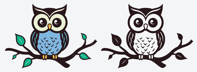 owl silhouettes, cartoon cute owl sitting on branch switch board wall decal sticker, wall art decor,