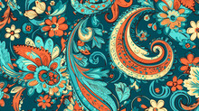 Vibrant Paisley Pattern On Blue Background - Enhanced With Generative AI