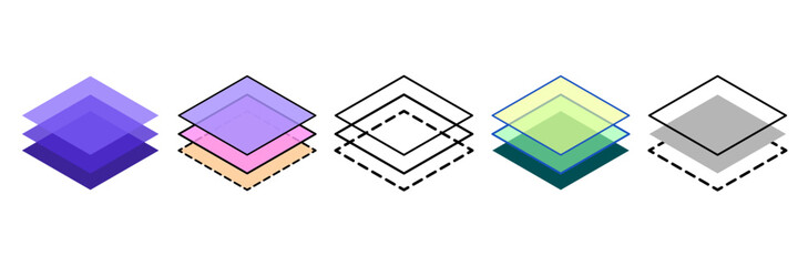 Wall Mural - Layers of three levels. Layer level symbols. Technological icon set. Technology vector graphics.
