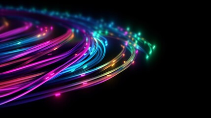 Poster - abstract background with multicolored glowing lines and bokeh effect