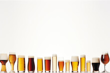 Set Of Beer Glasses On A White Background.  Generative AI
