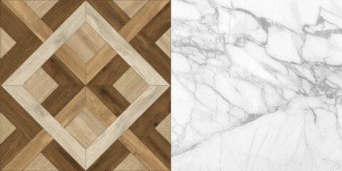 Wood and marble decorative tile design