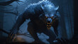 A dark and formidable presence takes center stage as the main villain, a menacing black werewolf AI generated