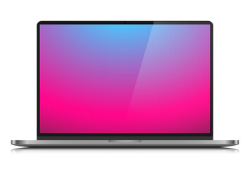 Fototapete - Realistic laptop with a color gradient screen and glare on a white background. A mock-up of a laptop in