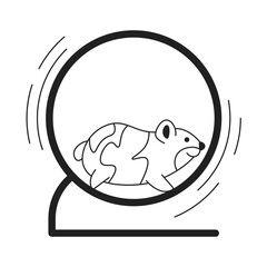 Poster - Small hamster running on wheel monochrome flat vector object. Cute pet. Editable black and white thin line icon. Simple cartoon clip art spot illustration for web graphic design