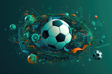 Poster - Digital illustration of soccer ball in abstract background. Futuristic technology style.