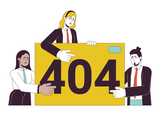 Poster - businesspeople presentation failure error 404 flash message. upset employees team. empty state ui de