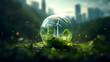 © Michael Persson - Glass ball filled with wind power plants in green environment and clean energy