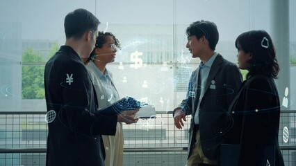 Poster - Multinational businesspeople meeting in office and digital technology concept.