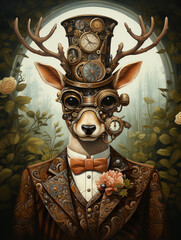 Wall Mural - A Portrait of a Steampunk Deer | Generative AI