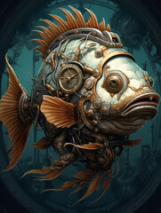 Wall Mural - A Portrait of a Steampunk Fish | Generative AI