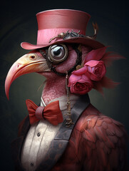 Wall Mural - A Portrait of a Steampunk Flamingo | Generative AI