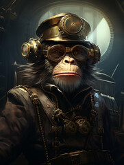 Wall Mural - A Portrait of a Steampunk Monkey | Generative AI