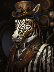 Wall Mural - A Portrait of a Steampunk Zebra | Generative AI