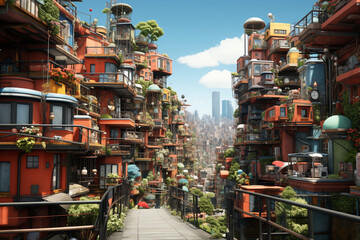 Aufkleber - A surreal cityscape with distorted perspectives and unusual shapes, capturing the surreal and illogical nature of dreams.  Generative AI technology.