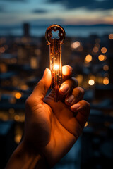 Poster - A person holding a key, representing the power to unlock hidden meanings and insights within dreams.  Generative AI technology.
