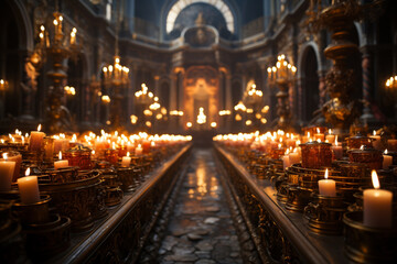 Aufkleber - A church illuminated by candlelight during a Christmas Eve service, capturing the spirit of reverence and reflection. Generative AI technology.