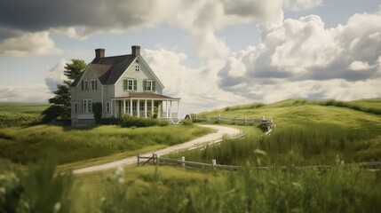 Wall Mural - A charming countryside cottage photo realistic illustration - Generative AI.