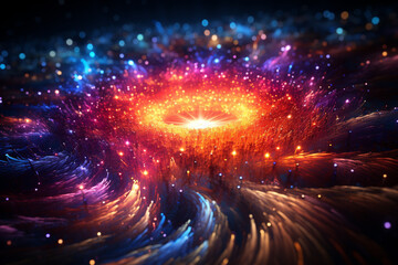 Fototapete - Abstract firework trails in vivid hues, illuminating the sky with excitement and joy for the New Year.  Generative AI technology.