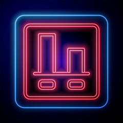 Poster - Glowing neon Graph, chart, diagram, infographic icon isolated on black background. Vector