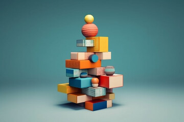 Poster -  An abstract sculpture composed of stacked and layered geometric shapes, creating a sense of depth and dimensionality within its precise and balanced structure. Generative AI technology.