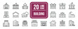 © Abbasy  Kautsar - Building simple minimal thin line icons. Related skyscrapers, church, museum, school. Editable stroke. Vector illustration.