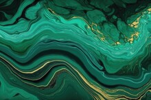 Abstract Green Or Emerald Green Liquid Background With Waves 