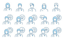 Doctor Flat Line Icons. Editable Stroke. Change To Any Size And Any Colour. Vector Illustration.