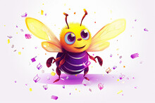 Cute Cartoon Bee With Confetti Sprinkles, A Low Poly Illustration, Adorable Character, Mascot, Concept, Digital Art