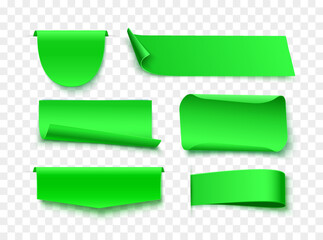 Poster - Blank ribbon tags. Green realistic labels isolated