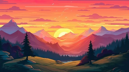 Wall Mural - abstract background dawn in the mountains. a visually stunning banner design with an intricate illus