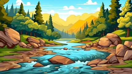 Wall Mural - Abstract background a river. An eye-catching banner with a nature-inspired illustration showcasing a raging river in a lush forest. Generative AI.