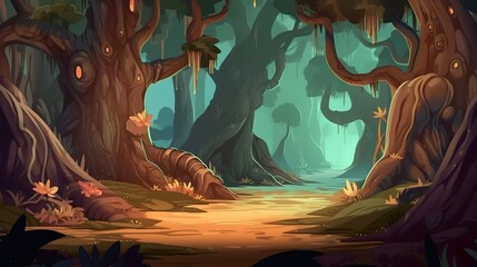 Wall Mural - Abstract background mysterious forest. The allure of nature shine through in banner design with a captivating illustration of a mysterious forest. Generative AI.