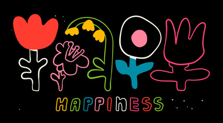 Wall Mural - various abstract flowers. set of outline quirky unique design elements. sticker, poster, print templ