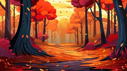 Wall Mural - Abstract background autumn forest. Autumn forest-themed banner with a nature-inspired background and artistic orange illustration. Generative AI.