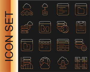 Poster - set line hierarchy organogram chart, server and gear, server, data report, software, broken file, ne