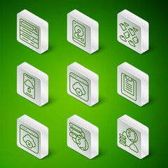 Poster - Set line Network cloud connection, Search engine, Cloud technology data transfer, Hard disk drive HDD, Failed access storage and Server, Data report icon. Vector