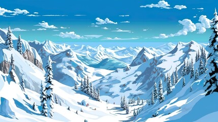 Wall Mural - Abstract background snow covered mountains. Creating of a stunning illustration depicting the beauty of snow-covered mountains against a serene natural backdrop. Generative AI.