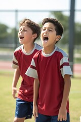 Wall Mural - Kid Cheering football on the football field, AI generated